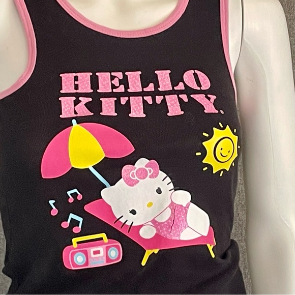 RARE Super Cute Hello Kitty Ladies Tank Top Youth L with Sparkles Beach Scene - Picture 2 of 8